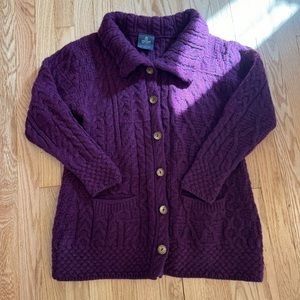Aran Woolen Mills Irish Purple Merino Wool Button Up Swearer/ Cardigan Sz Medium